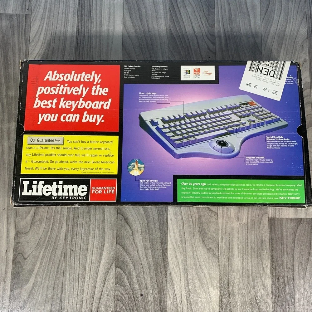 Vintage Keytronic Lifetime Series Keyboard w/ Built In Trackball Retro Computer